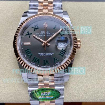 ARF Super Clone Rolex Datejust 36mm Cal.3285 Two-tone Rose Gold Green Roman Watch 